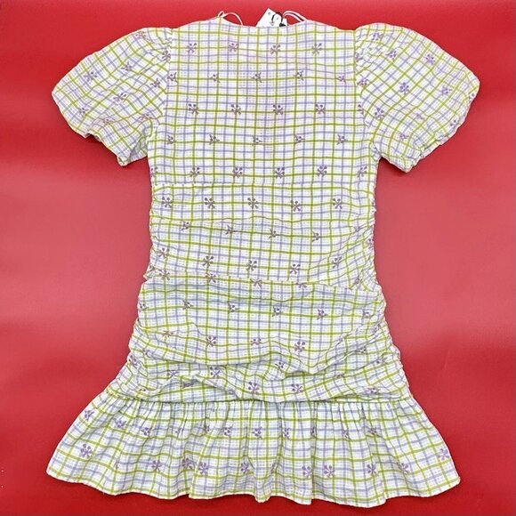 Zara Women's Size Large Checkered Floral Print Draped Balloon Sleeve Mini Dress - Picture 10 of 16